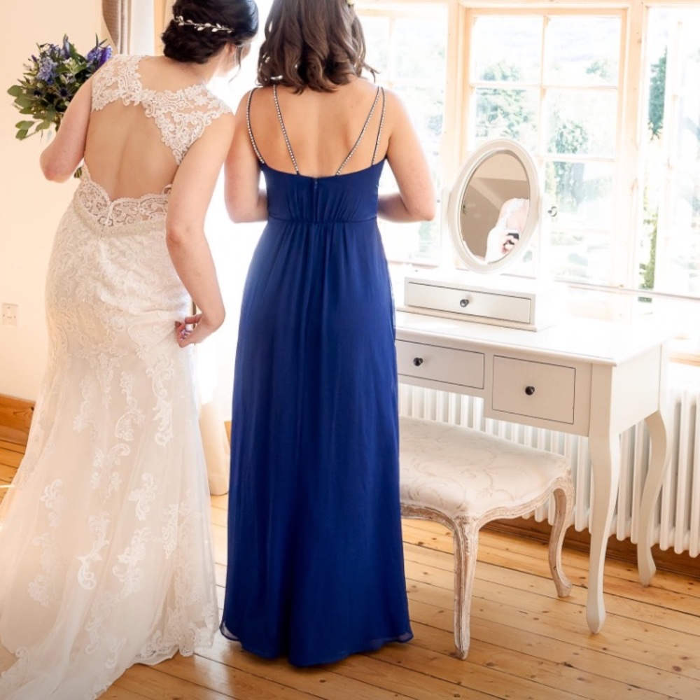 David’s Bridal Cobalt Blue Long Dress Beaded Strap - Picture 2 of 15